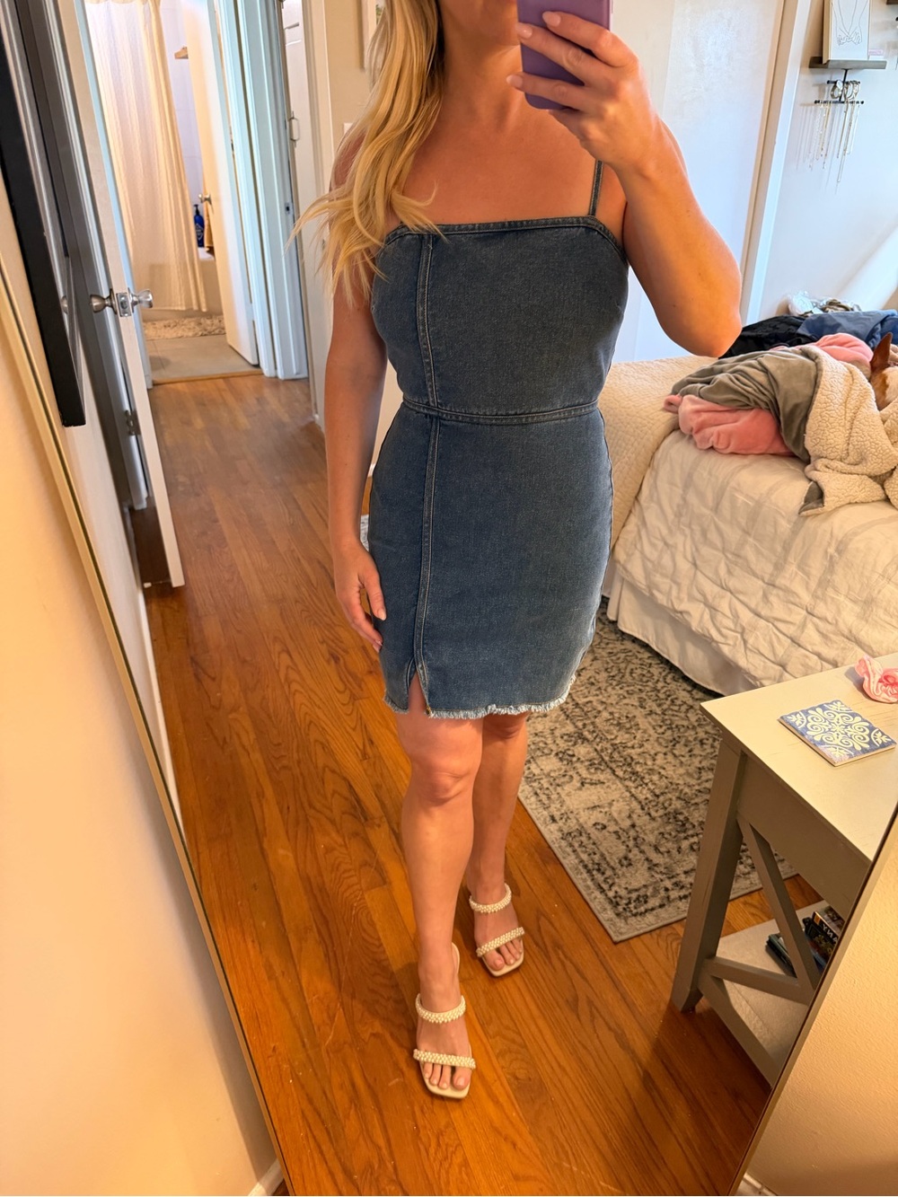 NWT emory park Denim Spaghetti-Strap Mini Dress Small